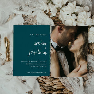 Modern minimalistisch script diep Blauwgroen Fot Save The Date