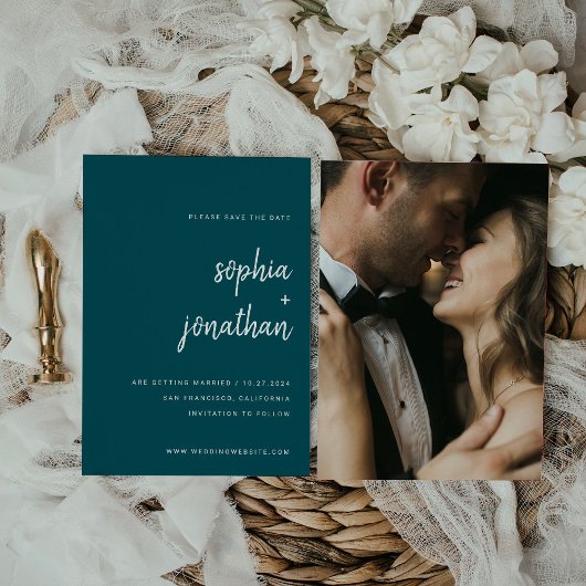 Modern minimalistisch script diep Blauwgroen | Fot Save The Date