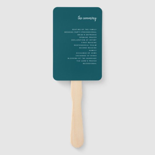 Modern minimalistisch script diep Blauwgroen | Wed Handwaaier (Achterkant)