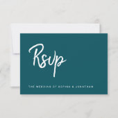 Modern minimalistisch script diep Blauwgroen | Wed RSVP Kaartje (Voorkant)