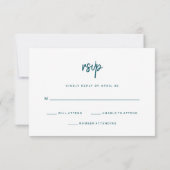 Modern minimalistisch script diep Blauwgroen | Wed RSVP Kaartje (Achterkant)