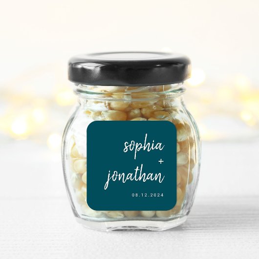 Modern minimalistisch script diep Blauwgroen | Wed Vierkante Sticker