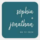 Modern minimalistisch script diep Blauwgroen | Wed Vierkante Sticker (Voorkant)