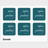 Modern minimalistisch script diep Blauwgroen | Wed Vierkante Sticker (Vel)