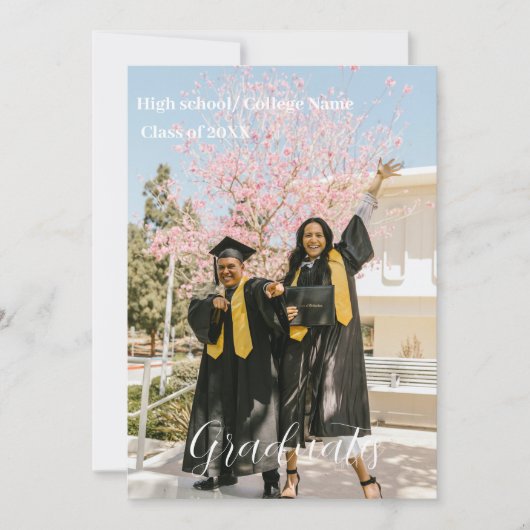 Modern Minimalistisch script Dubbel afstuderen Aankondiging (Voorkant)