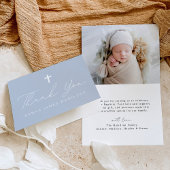 Modern minimalistisch script Dusty Blue foto doop Bedankkaart