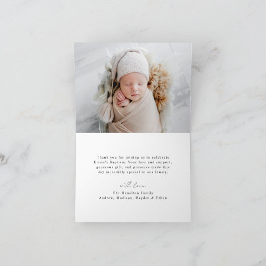 Modern minimalistisch script Dusty Blue foto doop Bedankkaart (Binnen)