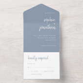 Modern minimalistisch script | Dusty Blue Wedding All In One Uitnodiging (Binnen)