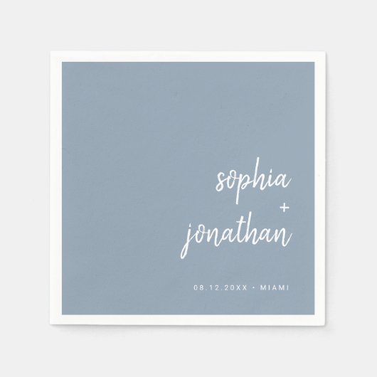 Modern minimalistisch script | Dusty Blue Wedding Servet (Voorkant)