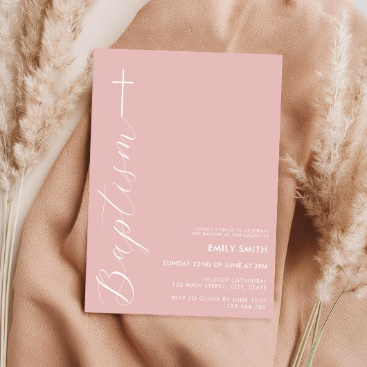 Modern minimalistisch Script Dusty Roos Baptisme Kaart