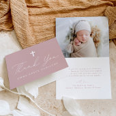 Modern minimalistisch script Dusty Roos foto doop Bedankkaart