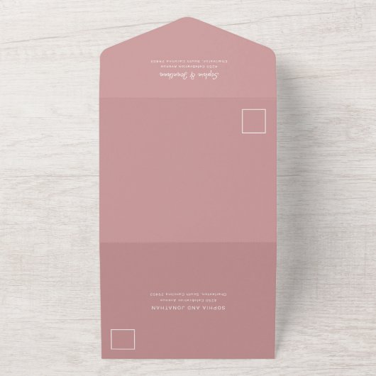 Modern minimalistisch script | Dusty Roos Wedding All In One Uitnodiging (Buitenkant)