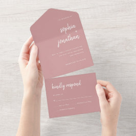 Modern minimalistisch script | Dusty Roos Wedding All In One Uitnodiging
