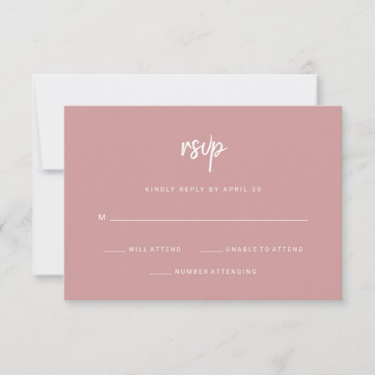 Modern minimalistisch script | Dusty Roos Wedding RSVP Kaartje (Voorkant)
