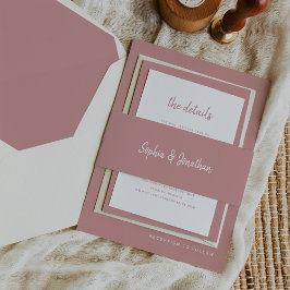 Modern minimalistisch script | Dusty Roos Wedding Uitnodigingen Wikkel