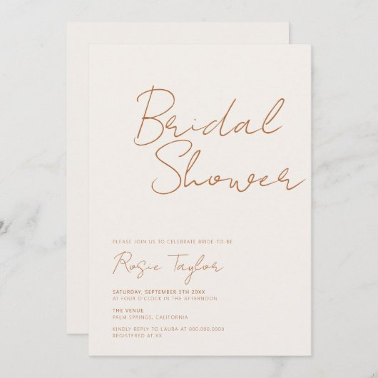 Modern minimalistisch Script Earthy Vrijgezellenfe Kaart (Voorkant / Achterkant)