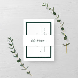 Modern minimalistisch script | Emerald Green on Wh Uitnodigingen Wikkel