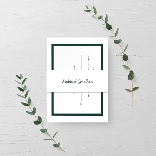 Modern minimalistisch script | Emerald Green on Wh Uitnodigingen Wikkel