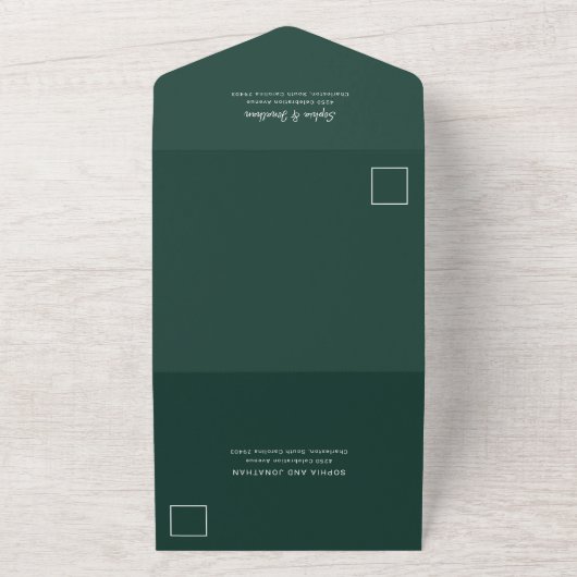 Modern minimalistisch script Emerald Green | Wedde All In One Uitnodiging (Buitenkant)