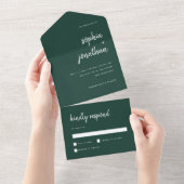 Modern minimalistisch script Emerald Green | Wedde All In One Uitnodiging (Afscheurbaar)