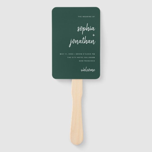 Modern minimalistisch script Emerald Green | Wedde Handwaaier (Voorkant)