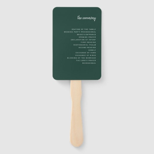 Modern minimalistisch script Emerald Green | Wedde Handwaaier (Achterkant)