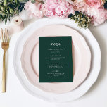 Modern minimalistisch script Emerald Green | Wedde Menu<br><div class="desc">Deze elegante,  minimalistische trouwmenukaart bevat moderne scripttypografie en schone,  sans serif tekst voor een eenvoudig en stijlvol,  groen en wit design waar u van houdt.</div>