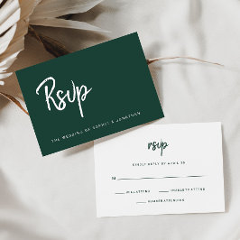 Modern minimalistisch script Emerald Green | Wedde RSVP Kaartje