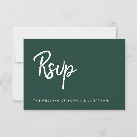 Modern minimalistisch script Emerald Green | Wedde RSVP Kaartje (Voorkant)