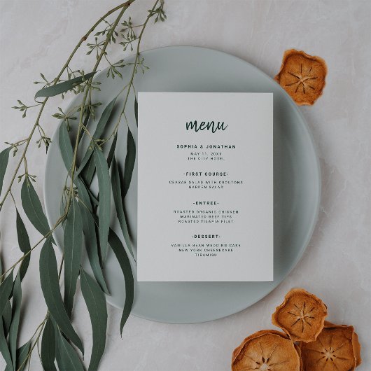 Modern minimalistisch script | Emerald Green Weddi Menu