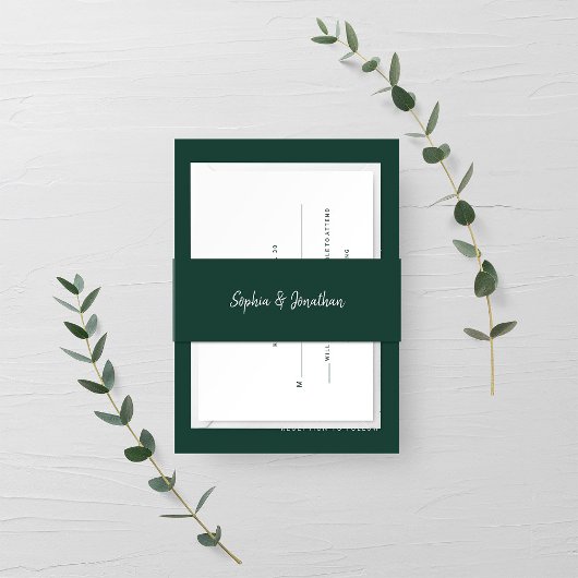 Modern minimalistisch script | Emerald Green Weddi Uitnodigingen Wikkel