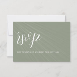 Modern minimalistisch script Emerald Green Wedding RSVP Kaartje