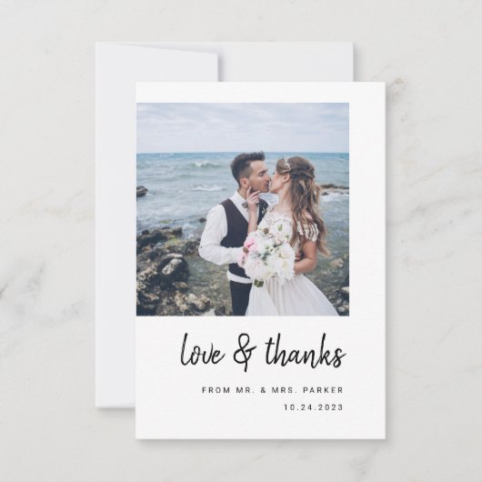 Modern minimalistisch script en twee foto's | Wedd Bedankkaart (Voorkant)