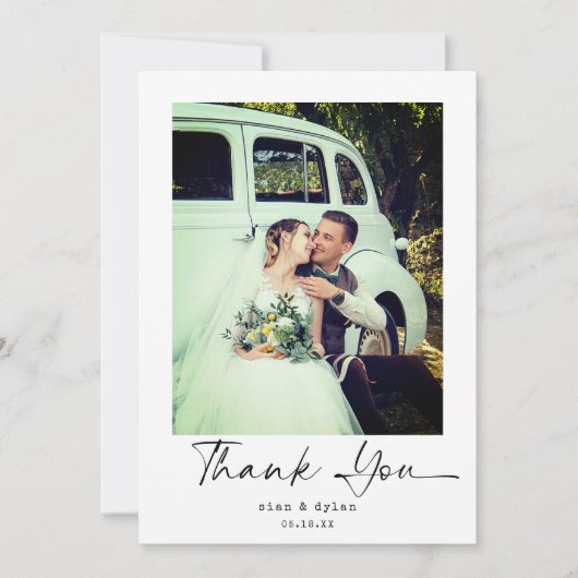 Modern minimalistisch script foto bruiloft dank u bedankkaart (Voorkant)