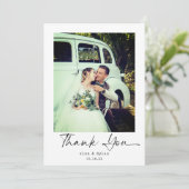 Modern minimalistisch script foto bruiloft dank u bedankkaart (Staand voorkant)