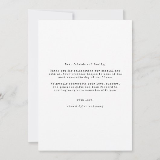 Modern minimalistisch script foto bruiloft dank u bedankkaart (Achterkant)