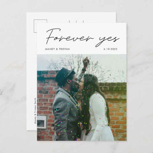 Modern minimalistisch script foto bruiloft Elopeme Aankondigingskaart (Voorkant / Achterkant)