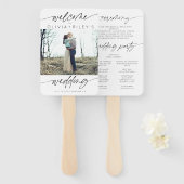 Modern minimalistisch script foto bruiloft welkom handwaaier (Voorkant en achterkant)