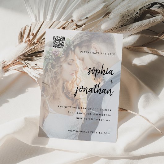 Modern minimalistisch script | Foto- en QR-code Save The Date