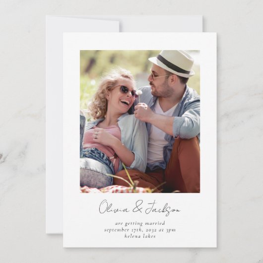 Modern minimalistisch script foto QR code bruiloft Kaart (Voorkant)