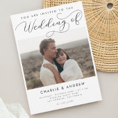 Modern minimalistisch script foto QR code bruiloft Kaart