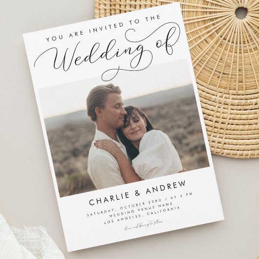 Modern minimalistisch script foto QR code bruiloft Kaart