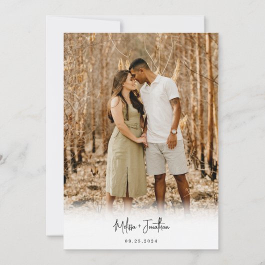 Modern Minimalistisch Script Foto QR code Bruiloft Kaart (Achterkant)