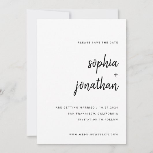 Modern minimalistisch script | Foto terug Save The Date (Voorkant)