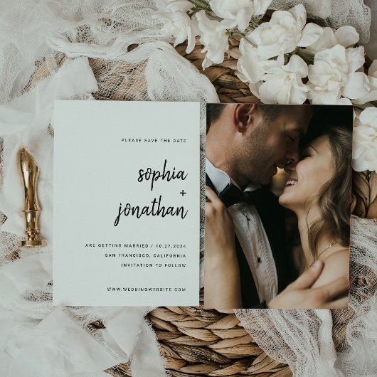 Modern minimalistisch script | Foto terug Save The Date