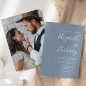 Modern minimalistisch script foto-usty Blue Weddin Kaart