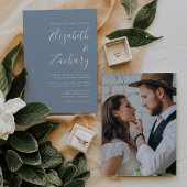 Modern minimalistisch script foto-usty Blue Weddin Kaart