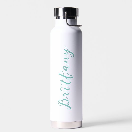 Modern minimalistisch script gepersonaliseerd waterfles (Links)