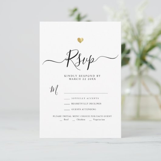 Modern minimalistisch script Gold Wedding RSVP (Staand voorkant)