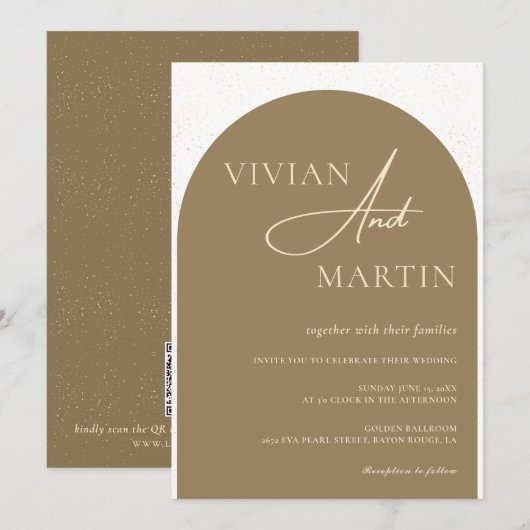 Modern minimalistisch script Golden Dust Wedding Kaart (Voorkant / Achterkant)